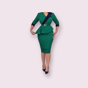 Elegant green Peplum 2 pieces top and skirt